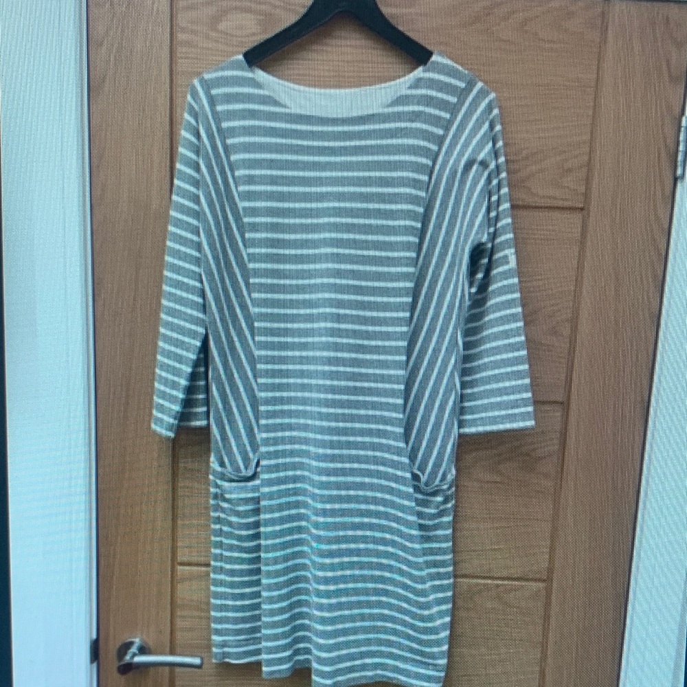 Joules Gray and White Striped Mini Dress